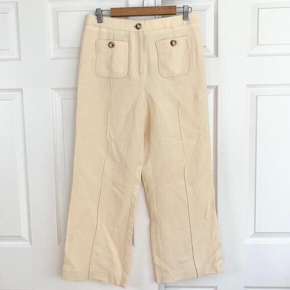 NWT Sezane Emilio Mid Rise Straight Wide Leg Cropped Trouser Pant Beige Size 8 - Picture 4 of 8